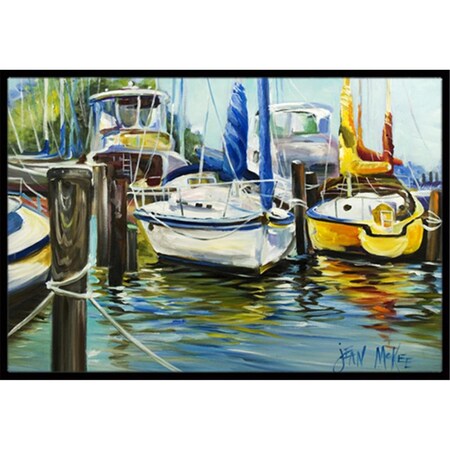 Carolines Treasures Yellow Boat Ii Sailboat Indoor and Outdoor Mat- 18 x 27 in. JMK1085MAT